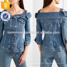 Heißer Verkauf Cold-Shoulder-Denim Baumwolle Langarm Frühlingsjacke Herstellung Großhandel Mode Frauen Bekleidung (TA0003J)